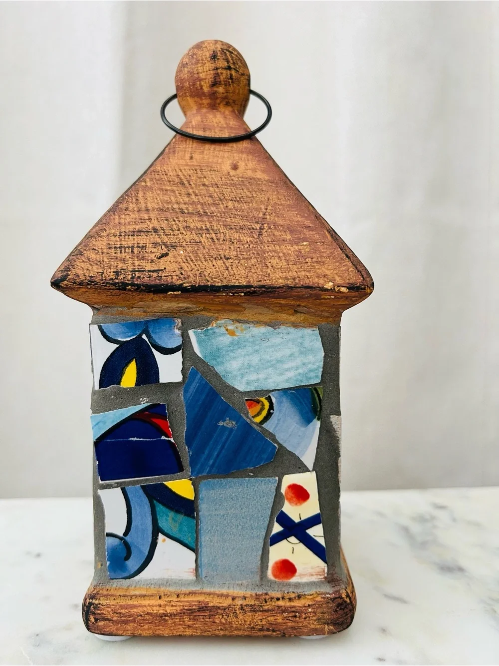 Handmade Mosaic Blue & Yellow Birdhouse Decor - Unbranded